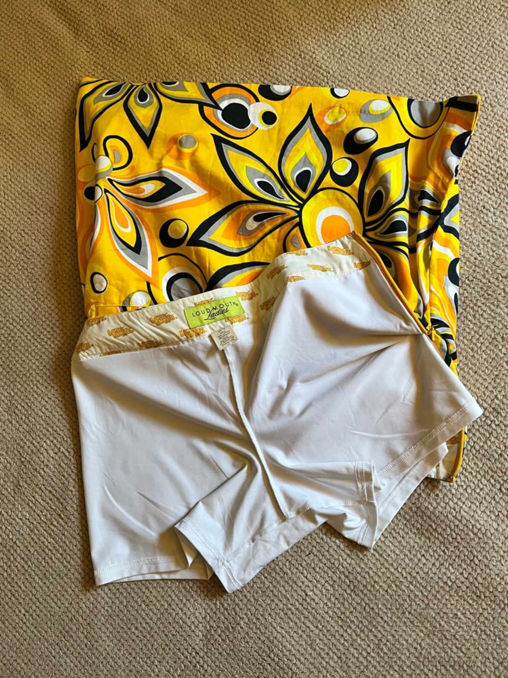 Loudmouth Ladies Vibrant Yellow Floral Cotton Blend Golf Skort Skirt with Shorts - Picture 5 of 10